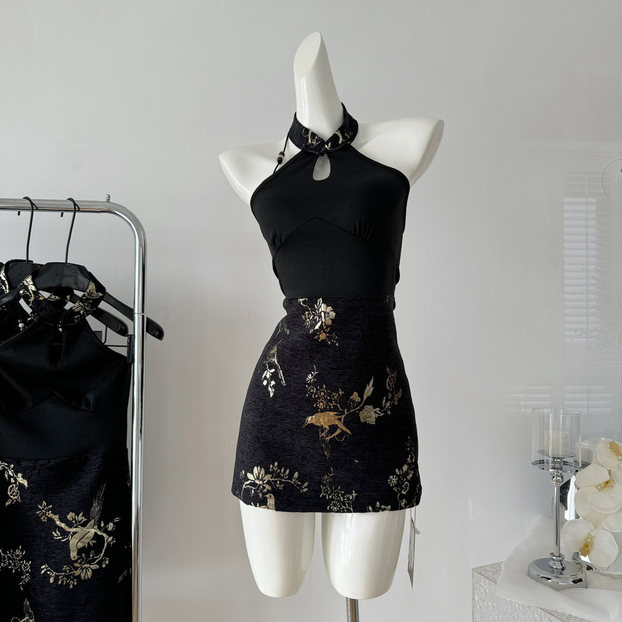 New Chinese dress 2025 national style printed a-line waist short skirt R2072