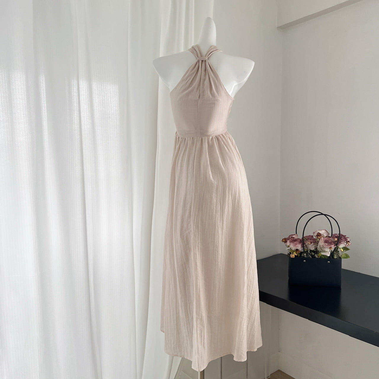 Holiday dress 2025 new style pink halter neck long dress R2071