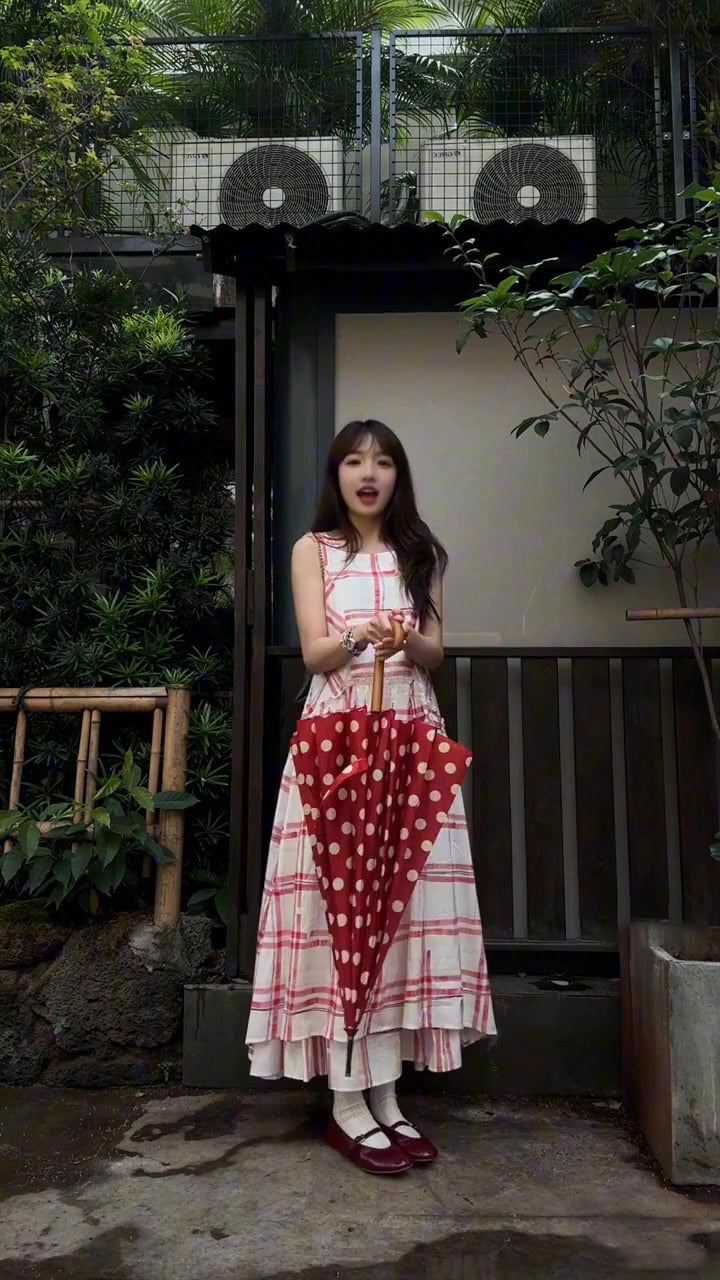 Pink plaid sleeveless dress beautiful age-reducing loose A-line vest dress R0585