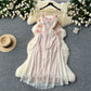 Holiday dress three-dimensional flower mesh high waist slim long skirt suspender skirt R2342