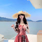 Retro floral suspender dress beautiful waist temperament long skirt R0610
