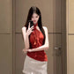 Beautiful outfit set Beautiful red polka dot halter neck vest short skirt two-piece set R0802