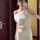 Beautiful white knitted dress gentle temperament waist hip short skirt R0803