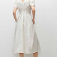Summer new solid color high waist V-neck puff sleeve waist slimming midi dress for women R3947