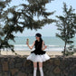 Black sleeveless vest dress temperament waist puffy short skirt R0545