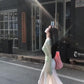 2025 Cool and Relaxed Wear Set Green Long-sleeved T-shirt Vest Skirt Three-piece Set R0497