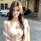 Sexy pink knitted suspender dress gentle temperament waist slim hip skirt R0502