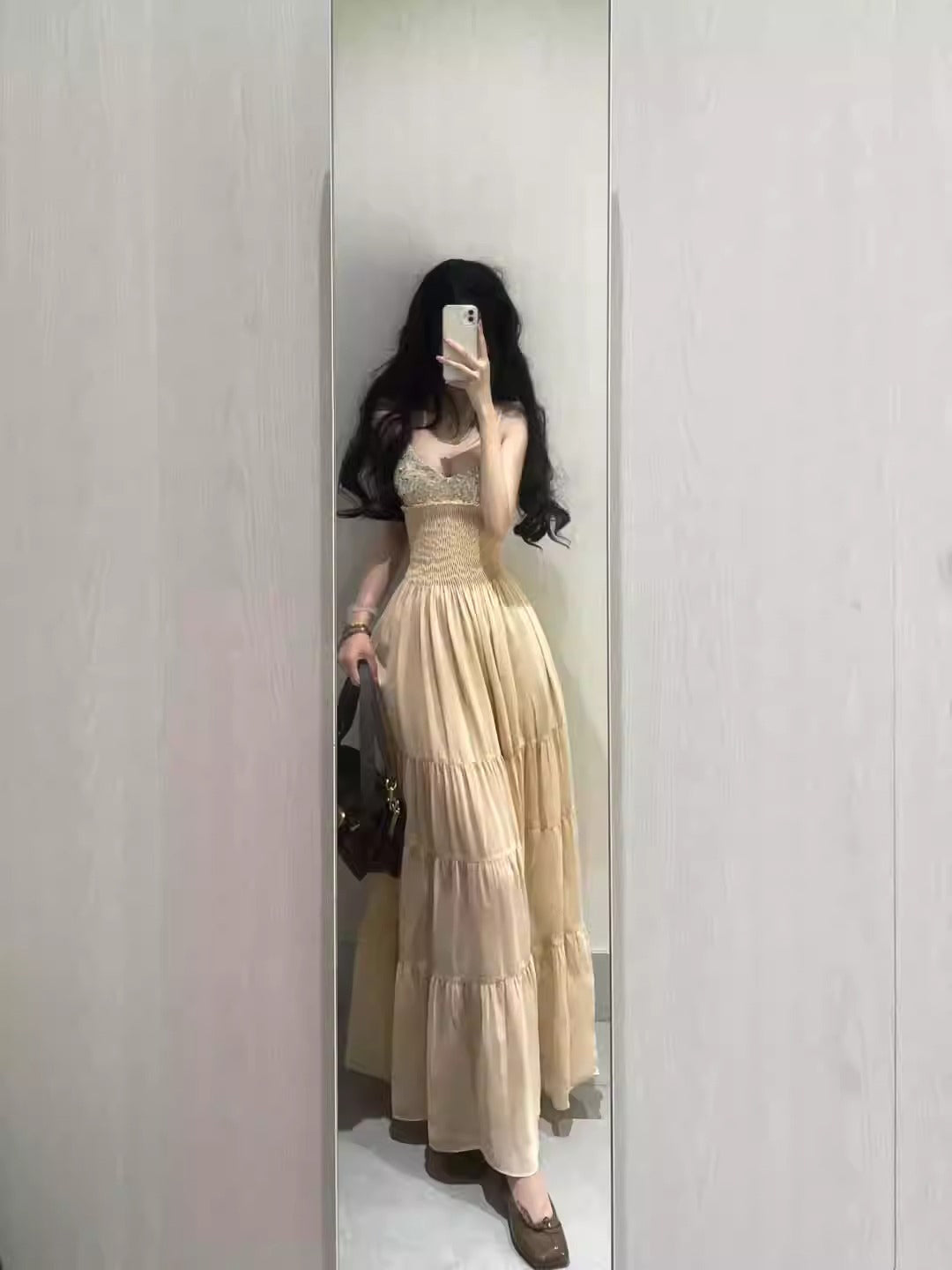Exquisite suspender dress small dress celebrity waist temperament long skirt R0495