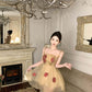 Gentle temperament mesh floral sling dress unique waist fluffy flower bud skirt R0494
