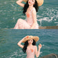 Pink lace suspender dress unique waist temperament long skirt R0496