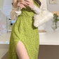 Green suspender skirt 2025 new seaside holiday design floral slit dress R0078