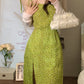 Green suspender skirt 2025 new seaside holiday design floral slit dress R0078