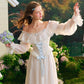 French fairy dress one-shoulder white long dress lace fishbone skirt long sleeves R5103