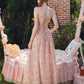 French Sweet Printed Strapless Fishbone Pink Slimming Dress R5106