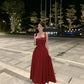 Skirt square neck suspender dress royal sister style temperament wine red high-end dress R1437