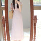 Gentle style pink short-sleeved dress with elegant waist and slim fit R0849