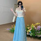 Summer gentle temperament vacation one shoulder top a line skirt two piece set R0852