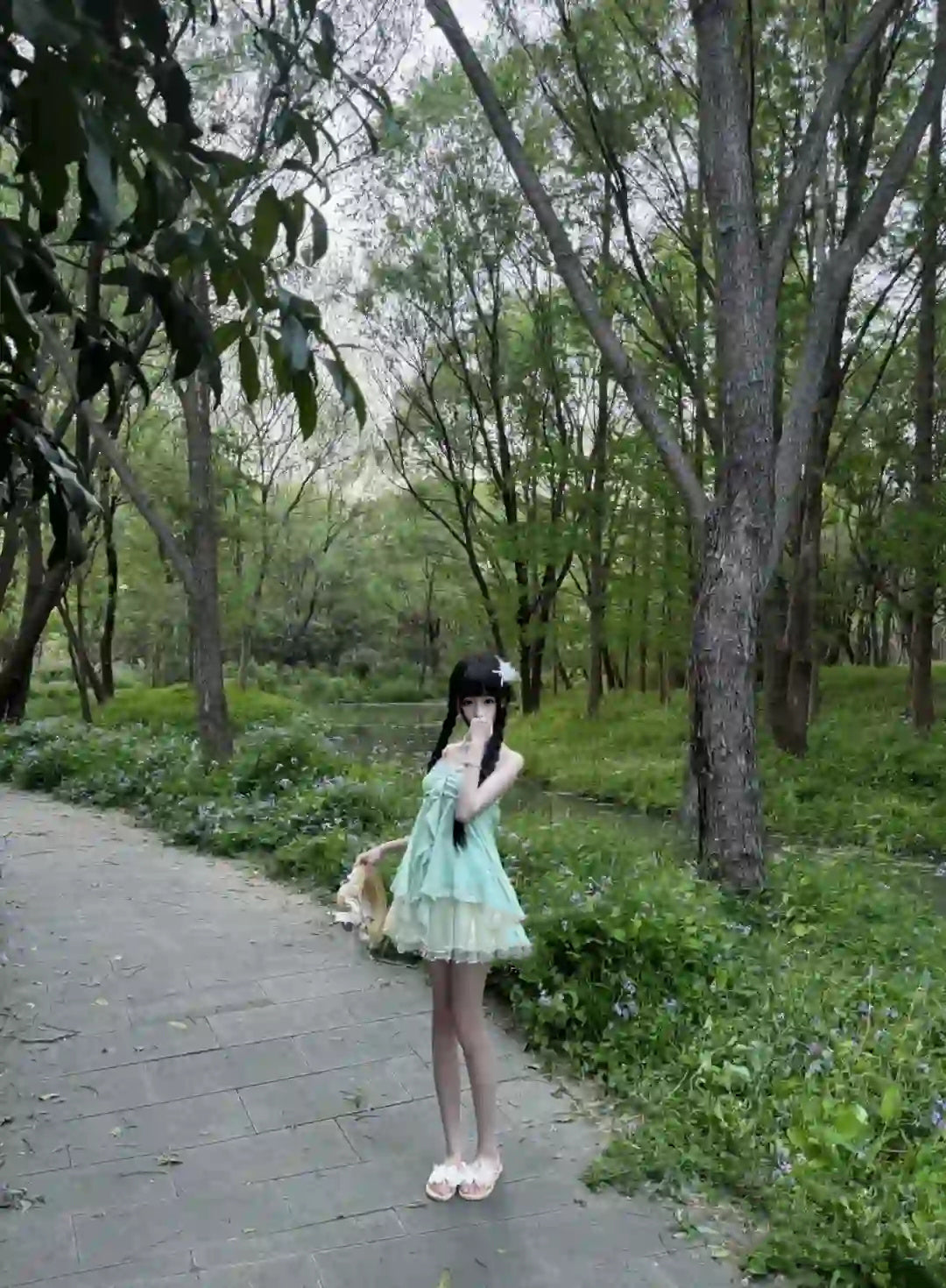 Summer beautiful suit green suspender top a-line skirt two-piece suit 2025 R0851