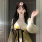 Beautiful little skirt gentle style floral yellow short skirt niche waist dress R0819