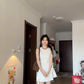 Gentle style white vest dress for women irregular beautiful waist bud skirt R0825