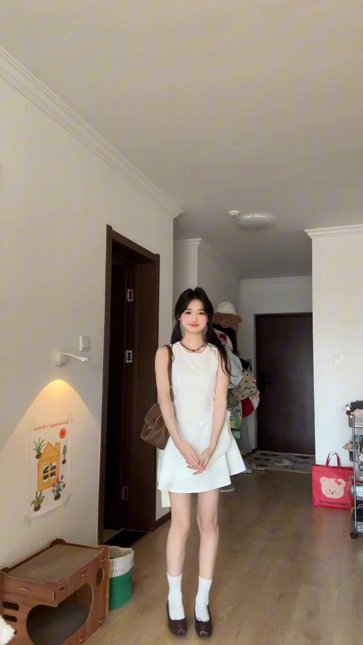 Gentle style white vest dress for women irregular beautiful waist bud skirt R0825