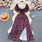 French pure desire high-grade floral dress slim temperament super fairy slit long skirt R2144