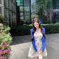 Blue floral suspender dress gentle temperament beautiful waist bud short skirt R0784