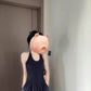 Black dress temperament high-end sleeveless halter neck waist long dress design backless dress R0438