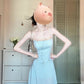 One dress for multiple wears, holiday style blue bow suspender dress, gentle temperament, beautiful long dress R0446