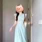 French blue small flying sleeve dress for vacation, beautiful, unique, gentle, waist-length dress R0448