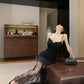 Blue jacquard suspender dress two-piece set beautiful waist slim hip skirt R0565