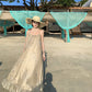 Retro printed suspender dress gentle temperament A-line long skirt R0660