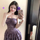 Sexy purple suspender dress with elegant waist and slimming A-line short skirt R0541
