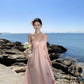 Pink flower suspender dress beautiful small skirt temperament long skirt R0521