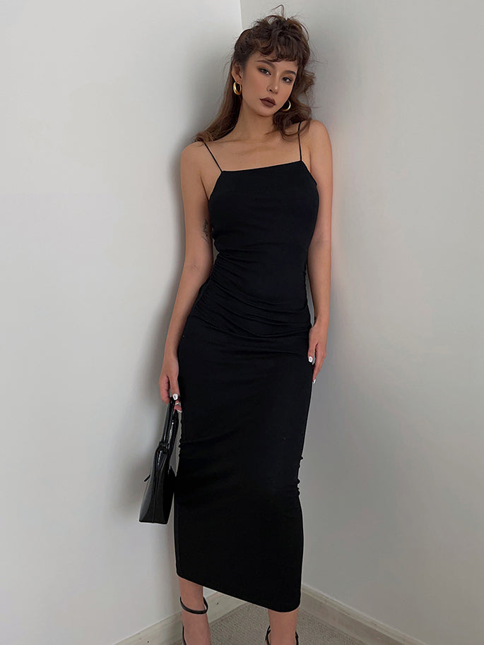 Temperament big backless waist suspender dress women's summer sexy long hip skirt R3077