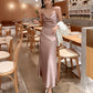 High-end acetate silk satin French suspender dress 2025 new style pink sway collar long dress R0989