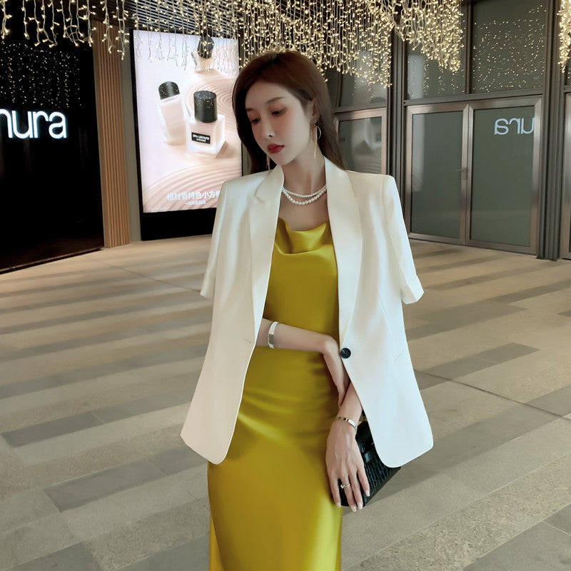 High-end French dress sexy silk satin sway collar niche design pure desire suspender skirt R0992