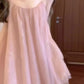 Gentle temperament pink mesh suspender dress high-grade loose A-line short skirt R0820