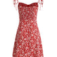 French holiday style short red 2025 new floral suspender dress R2646
