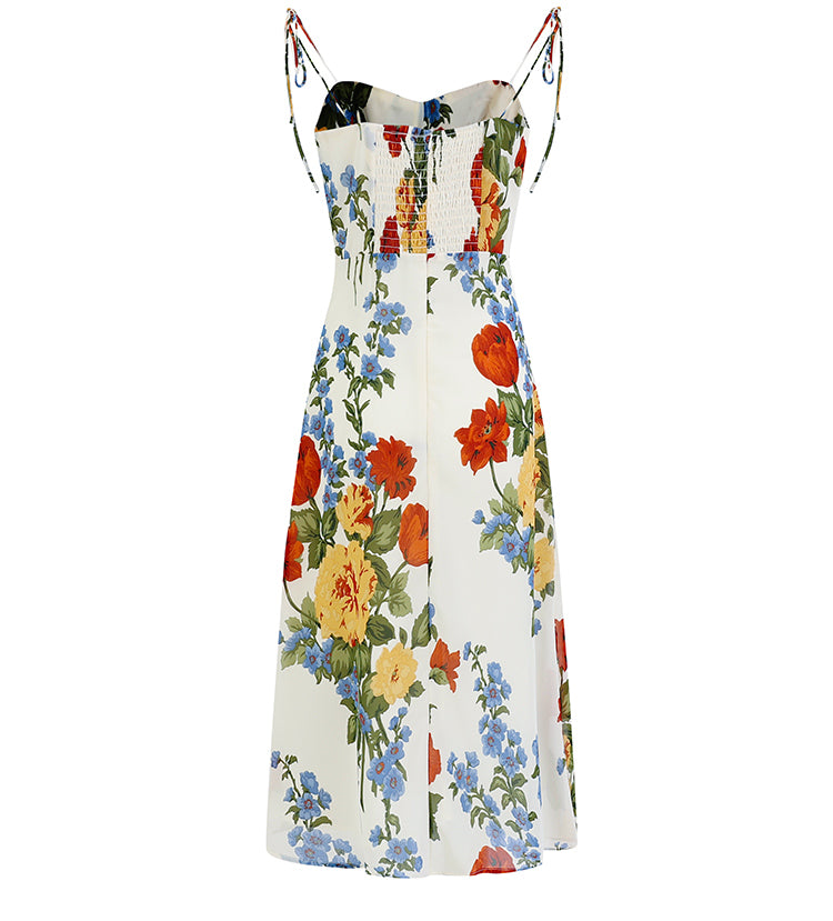 French holiday style long white 2025 new sling print slim dress R2648