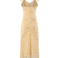 French holiday style yellow long floral sling waist slimming dress R2656