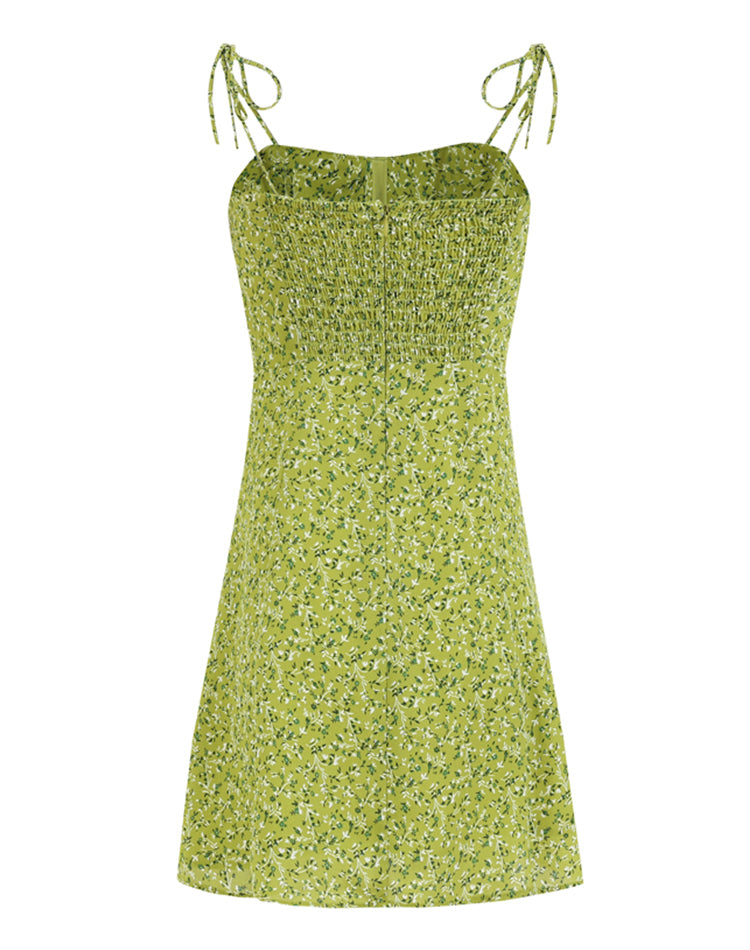 French holiday style short green 2025 new suspender dress R2647