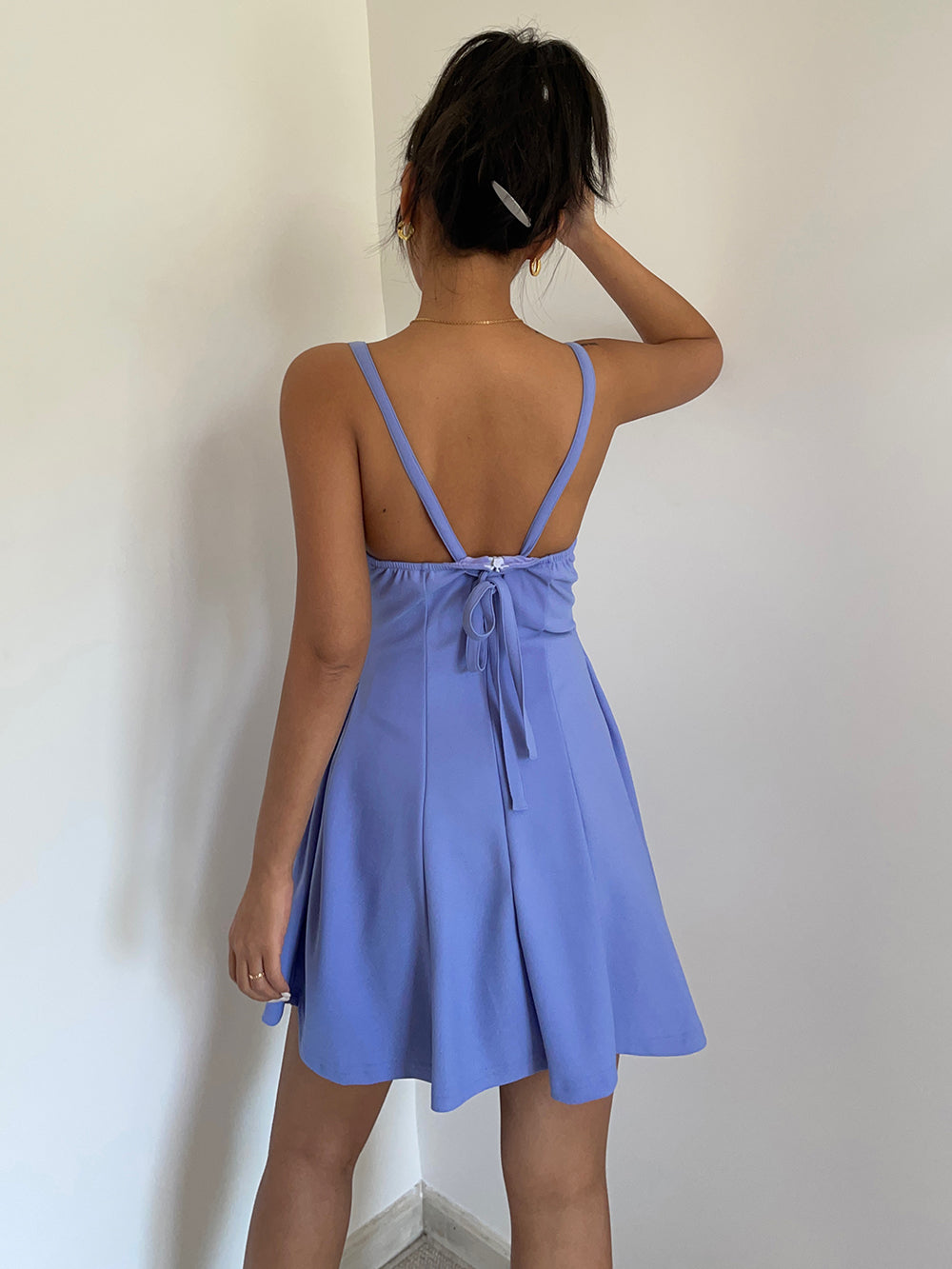 High-grade simple backless suspender dress for women summer lace-up short skirt R3044