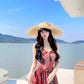 Retro floral suspender dress beautiful waist temperament long skirt R0610