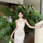 Girls improved cheongsam 2025 new style national style jacquard sleeveless halter dress R1767