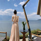 Gentle temperament V-neck halter dress unique waist A-line beach dress R0576