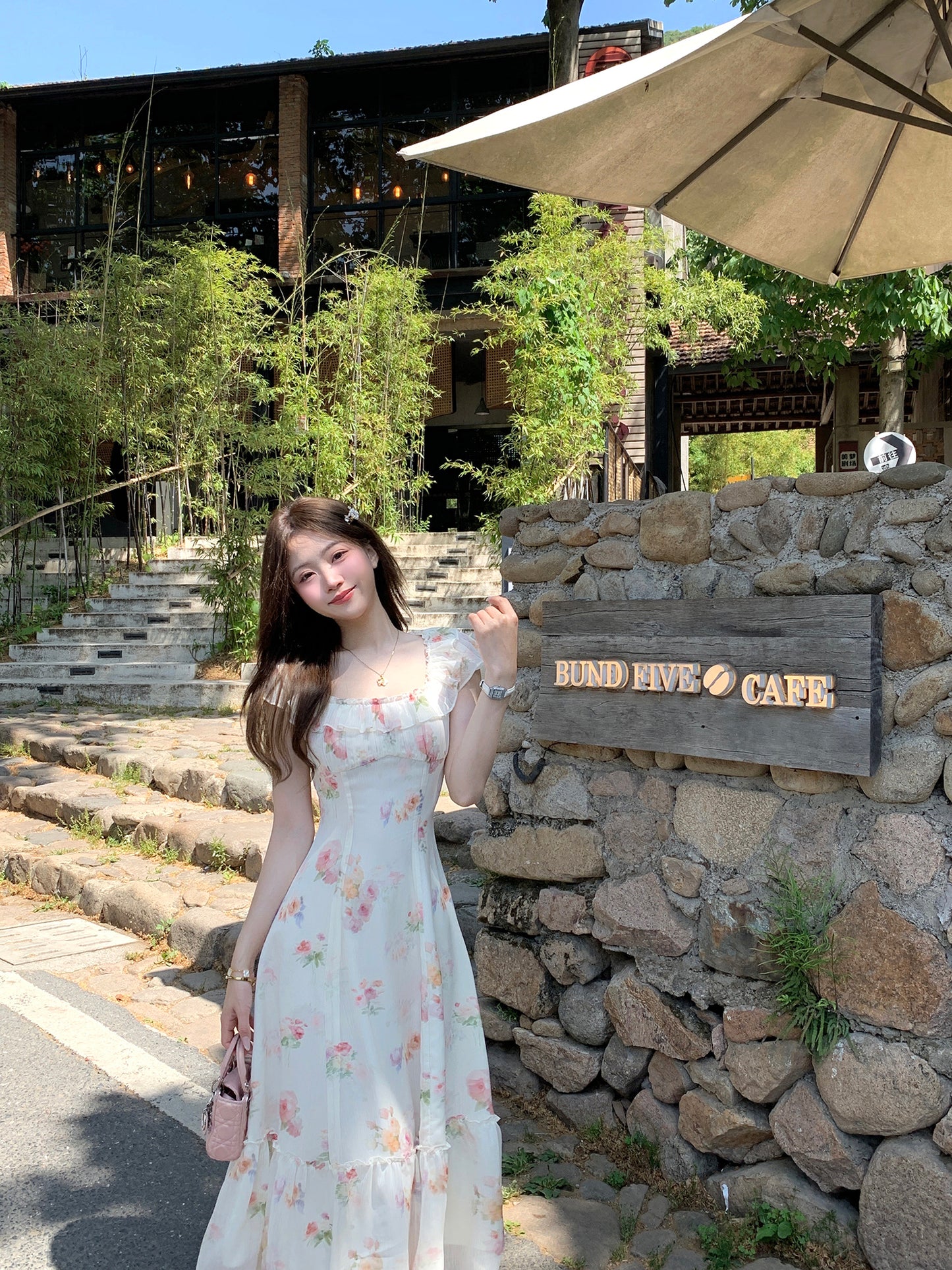 French romantic floral dress women's summer unique beautiful long dress R3870