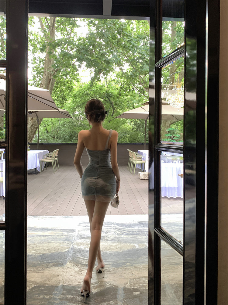 Sexy celebrity style dress high waist temperament design slim fit hip-hugging short skirt R3711