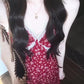 Beautiful little skirt tea break French retro red dress v-neck floral suspender skirt R0614