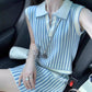 Polo collar striped knitted top skirt salty mature two-piece suit women's new R0884